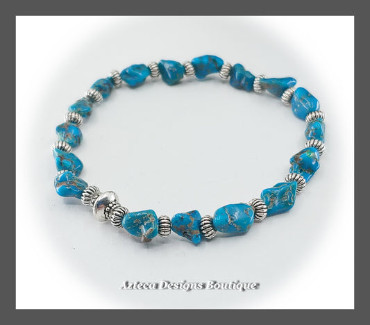 Stackable Stretch Bracelet + Turquoise Nuggets + Pewter