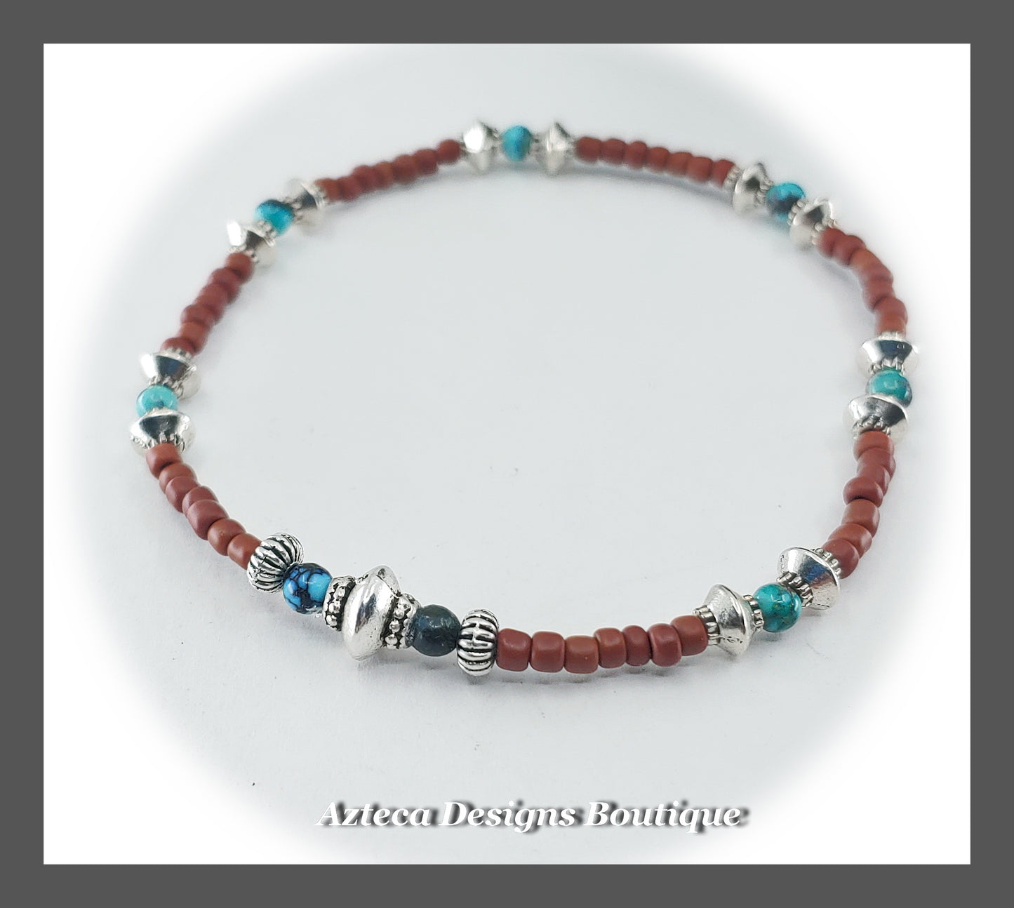 Stackable Stretch Bracelet +Turquoise + Glass Seed Bead + Pewter