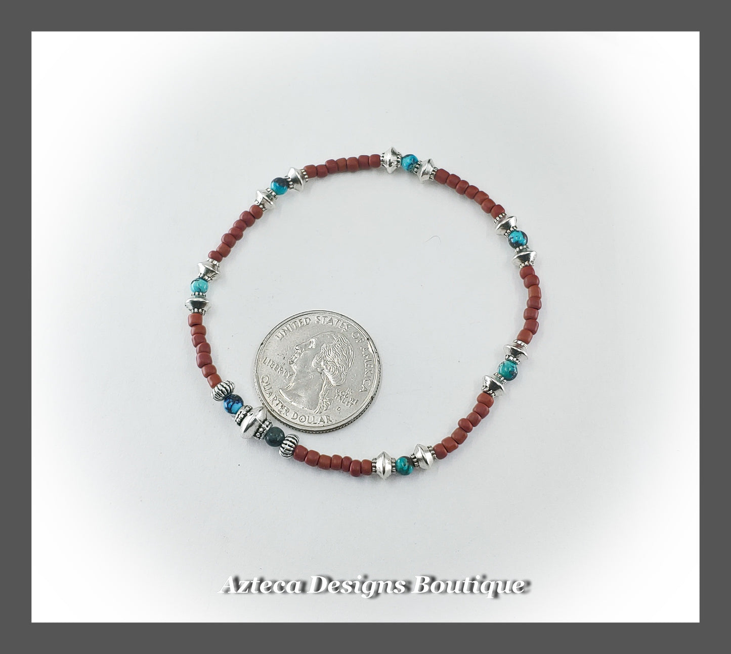 Stackable Stretch Bracelet +Turquoise + Glass Seed Bead + Pewter