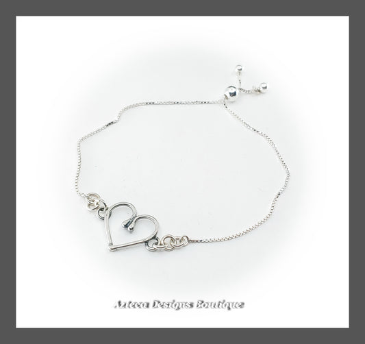 Silver Heart + Sterling Silver Delicate Adjustable Bracelet