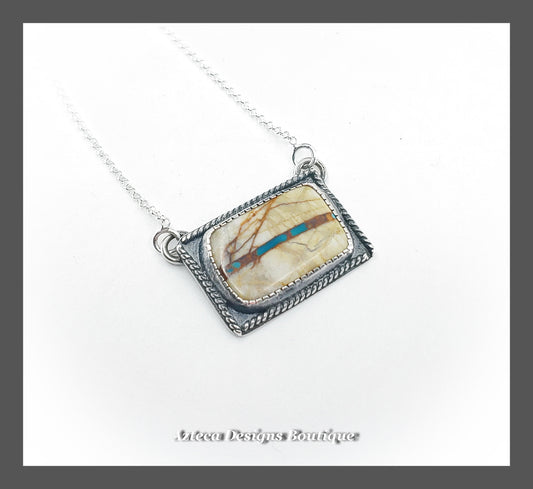 I Am A Warrior + Royston Ribbon Turquoise Positive Notes Sterling Silver Bar Style Necklace