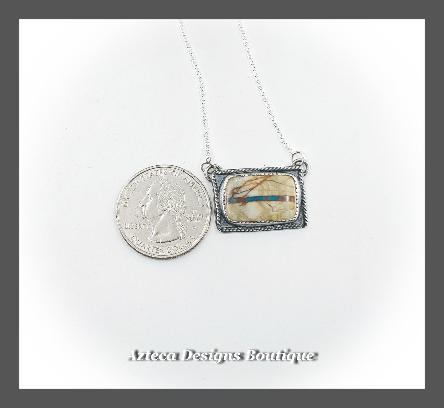 I Am A Warrior + Royston Ribbon Turquoise Positive Notes Sterling Silver Bar Style Necklace