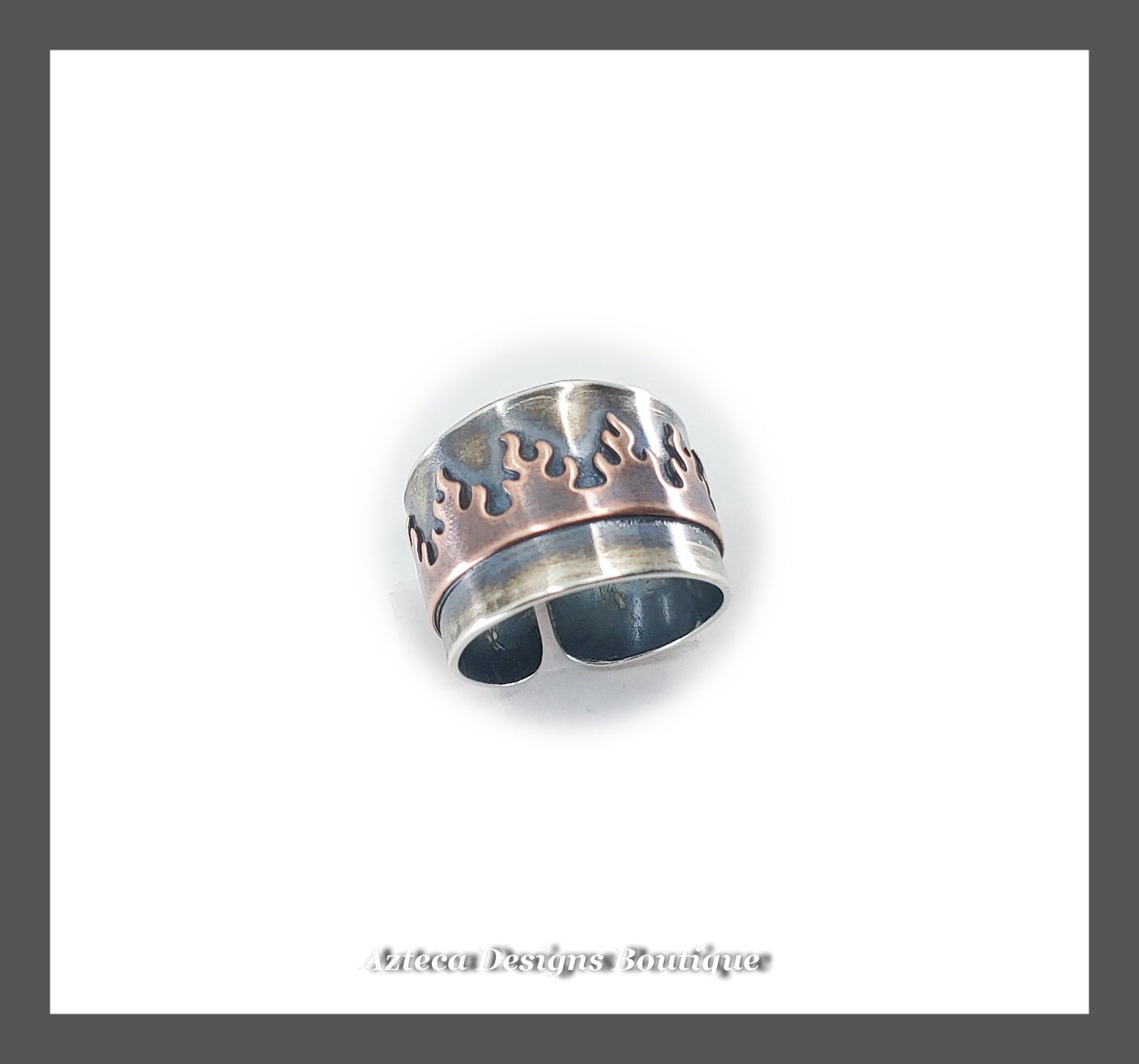 SIZE 5-6 Adjustable Sterling Silver + Copper Flame Ring