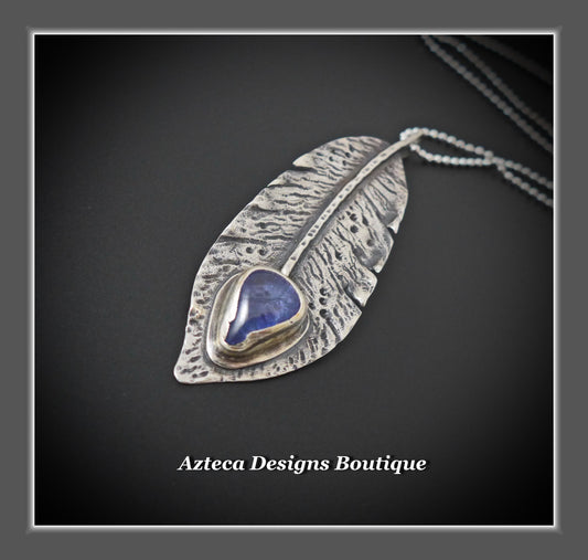 Tanzanite + Argentium Silver Hand Fabricated Feather Pendant Necklace