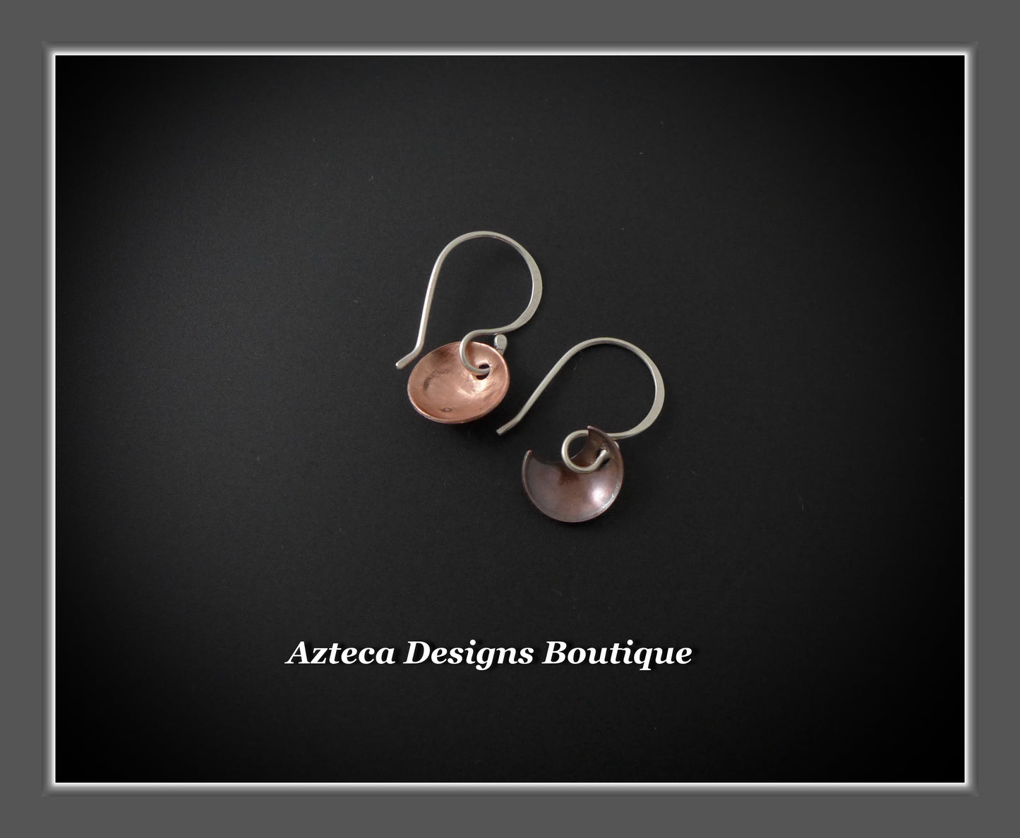 Zuni Bear MOON Asymmetrical Hand Stamped Copper Artisan Earrings