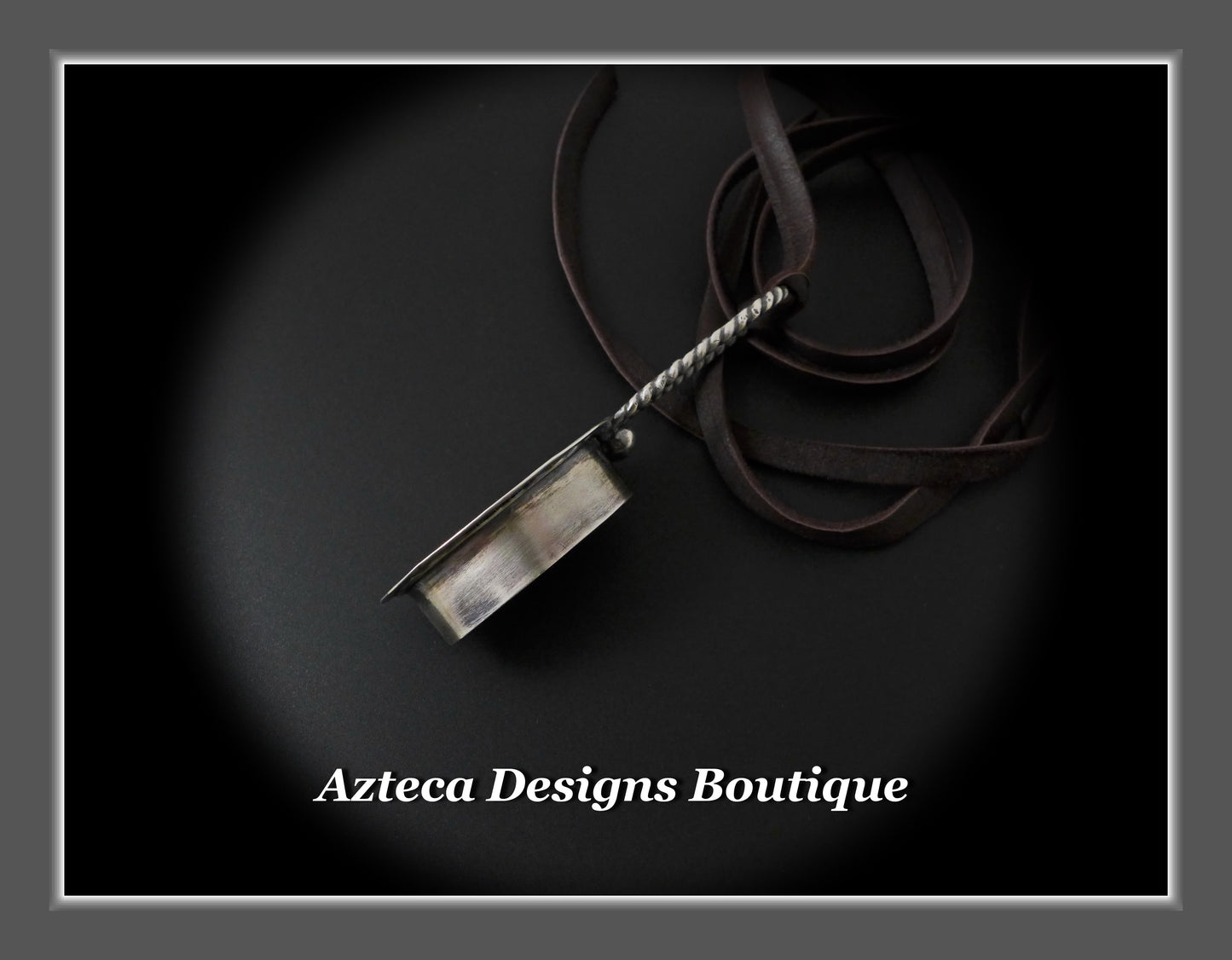 Hand Fabricated StarFox Variscite Deep Shadowbox Pendant Necklace + Leather Cord