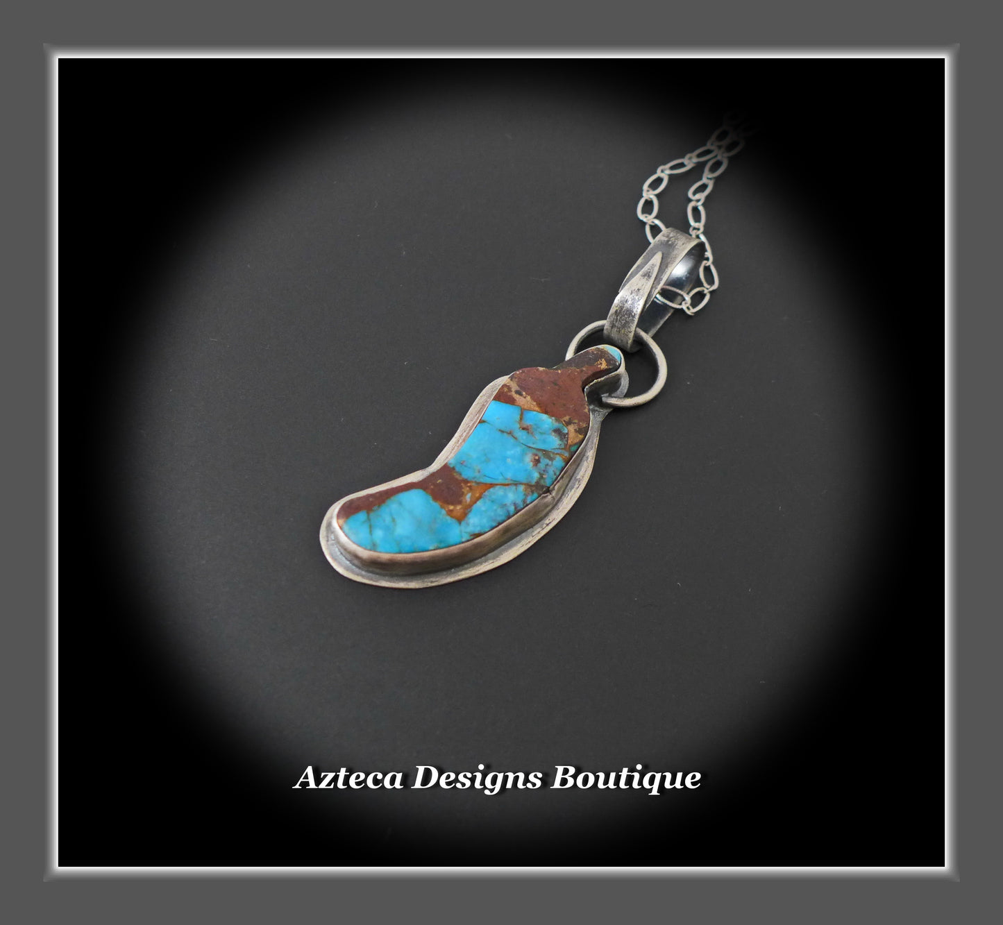 Kingman Turquoise/Bronze Composite + Sterling Silver Chili Pepper Pendant Necklace