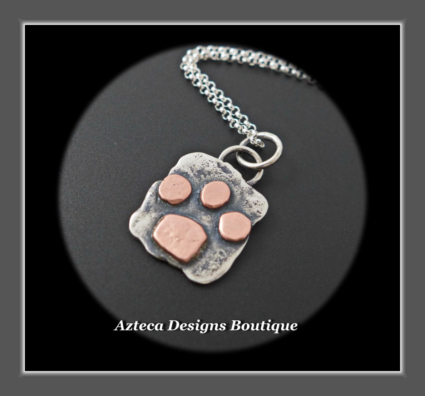 Sterling Silver + Copper Paw Print Pendant Necklace Medium