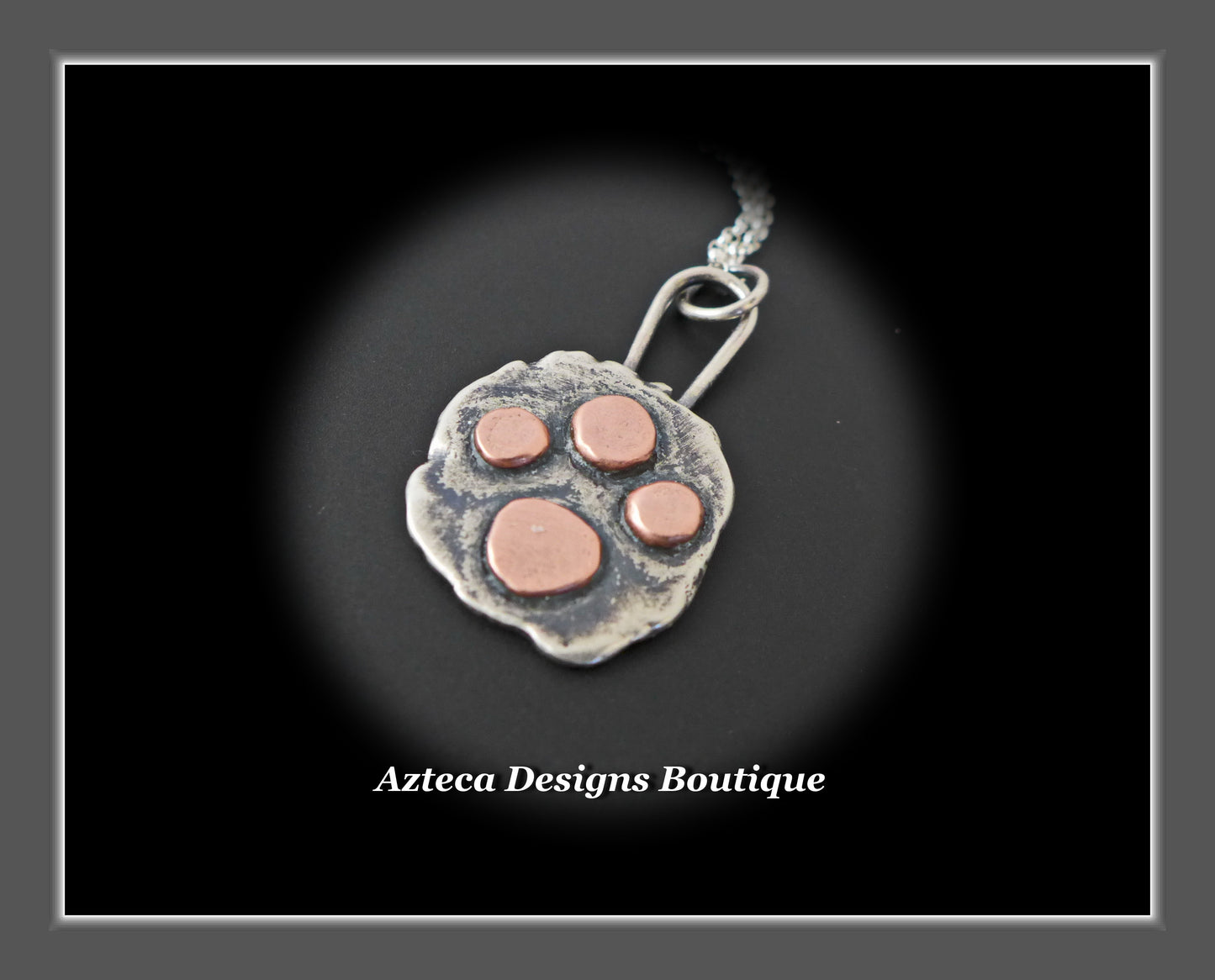 Sterling Silver + Copper Paw Print Pendant Necklace Large