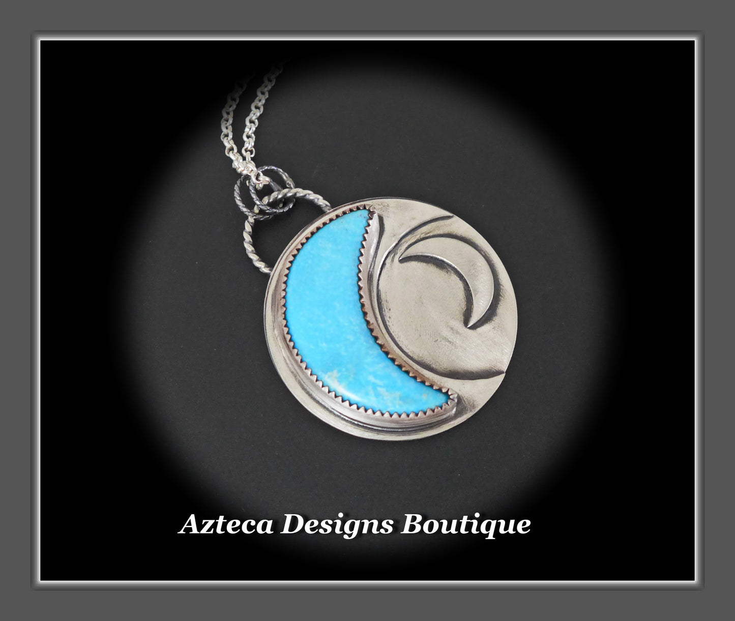Turquoise + Sterling Silver Crescent MOON Pendant Necklace