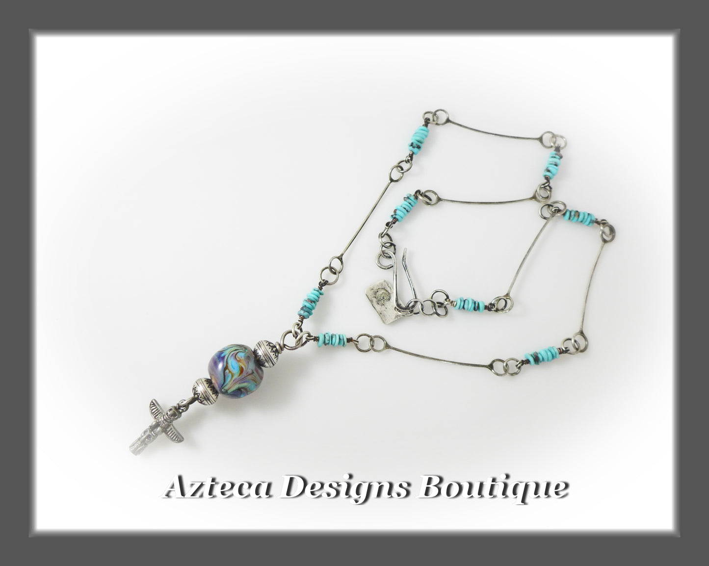 Campitos Turquoise + Sterling Silver + Lampwork Artisan Necklace