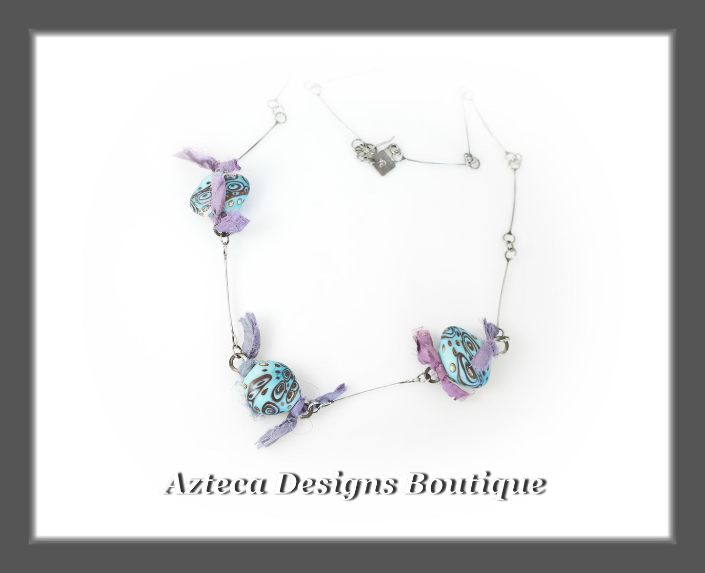 Artisan Lampwork + Sterling Silver + Sari Silk Art Necklace