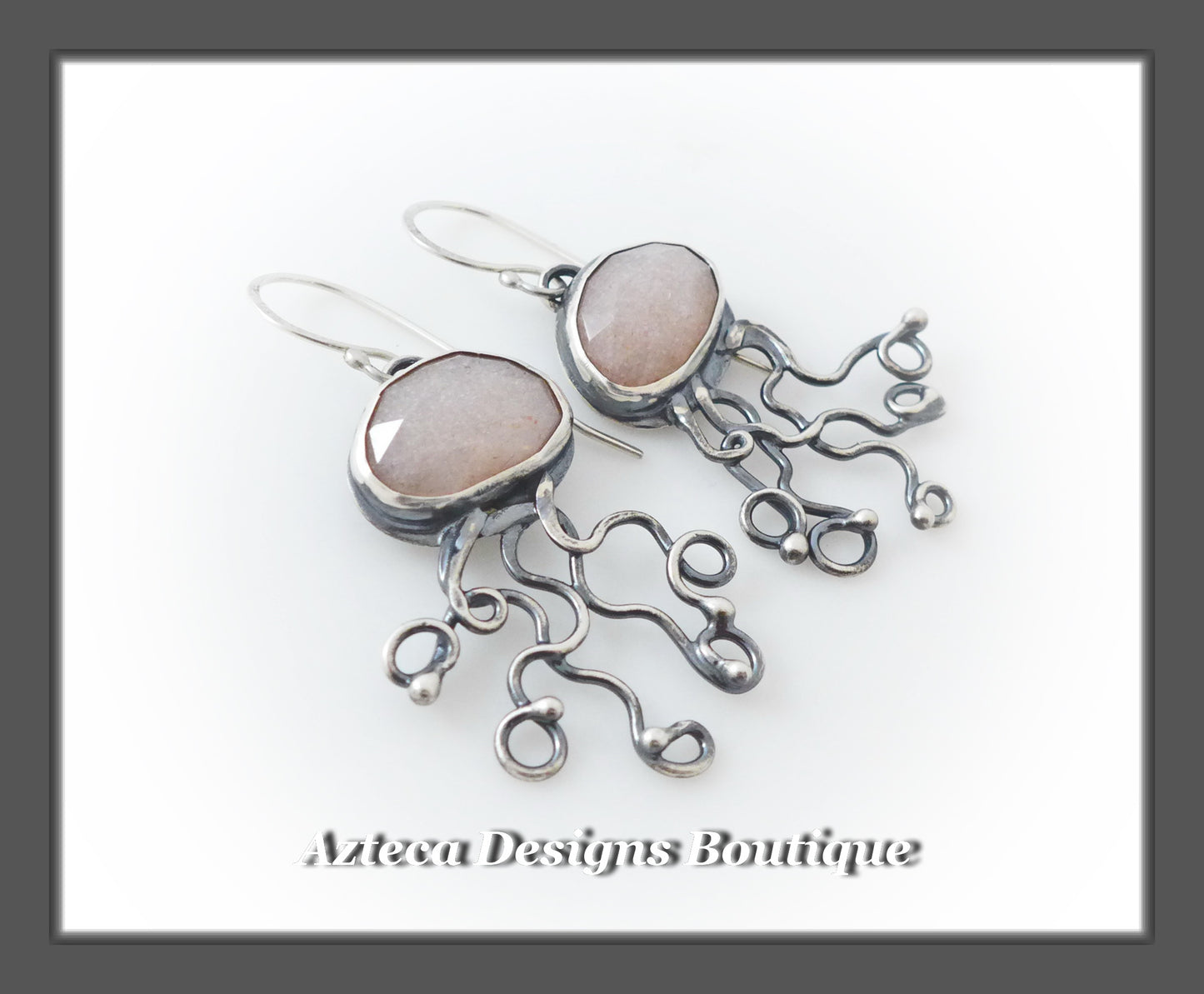 Peach Moonstone Rosecut + Argentium Silver + Sea Jelly Earrings