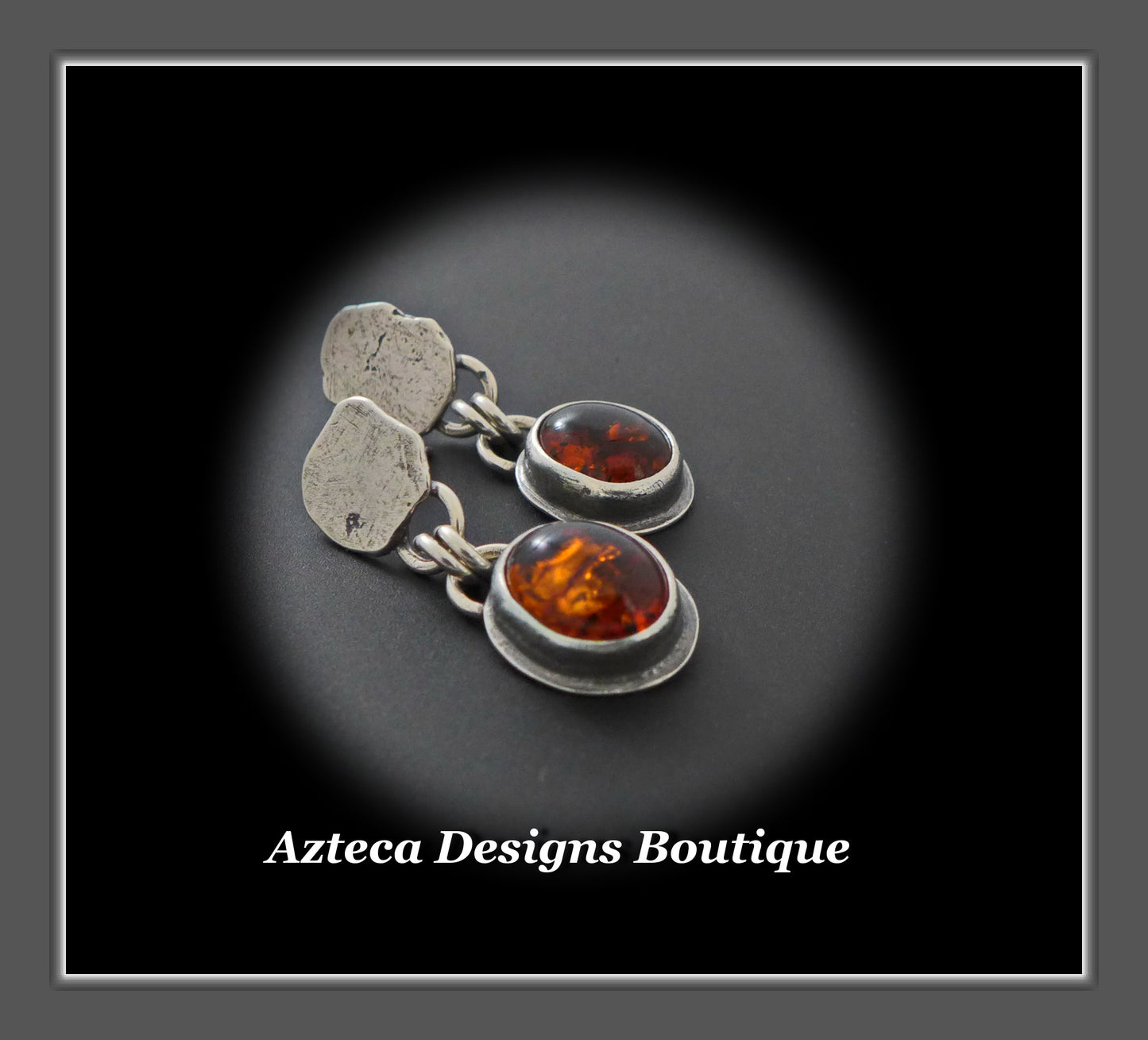 Baltic Amber+Hand Fabricated Silver+Oval Drop Post Earrings