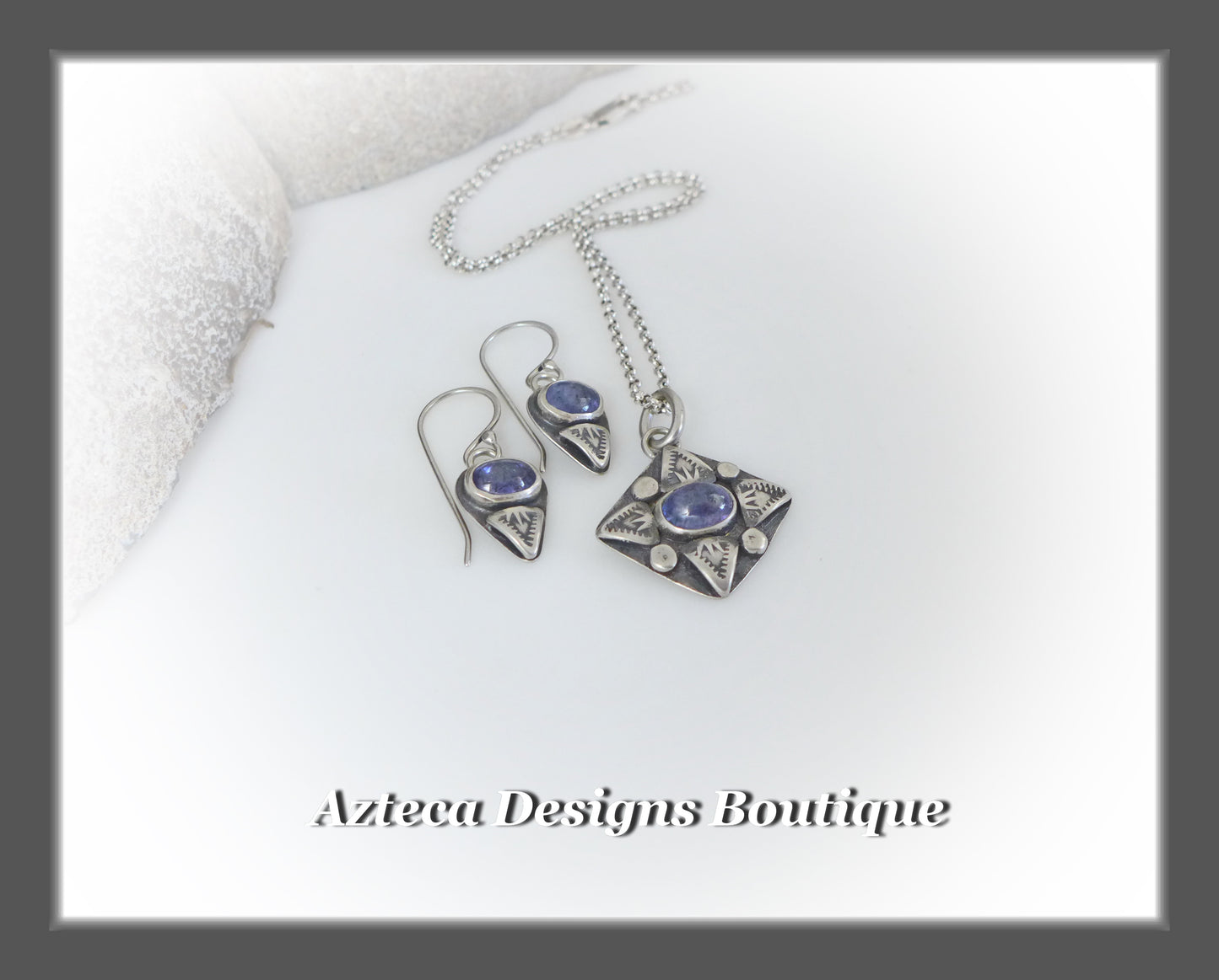 Tanzanite+Sterling Silver+Hand Fabricated+Necklace+Earrings SET