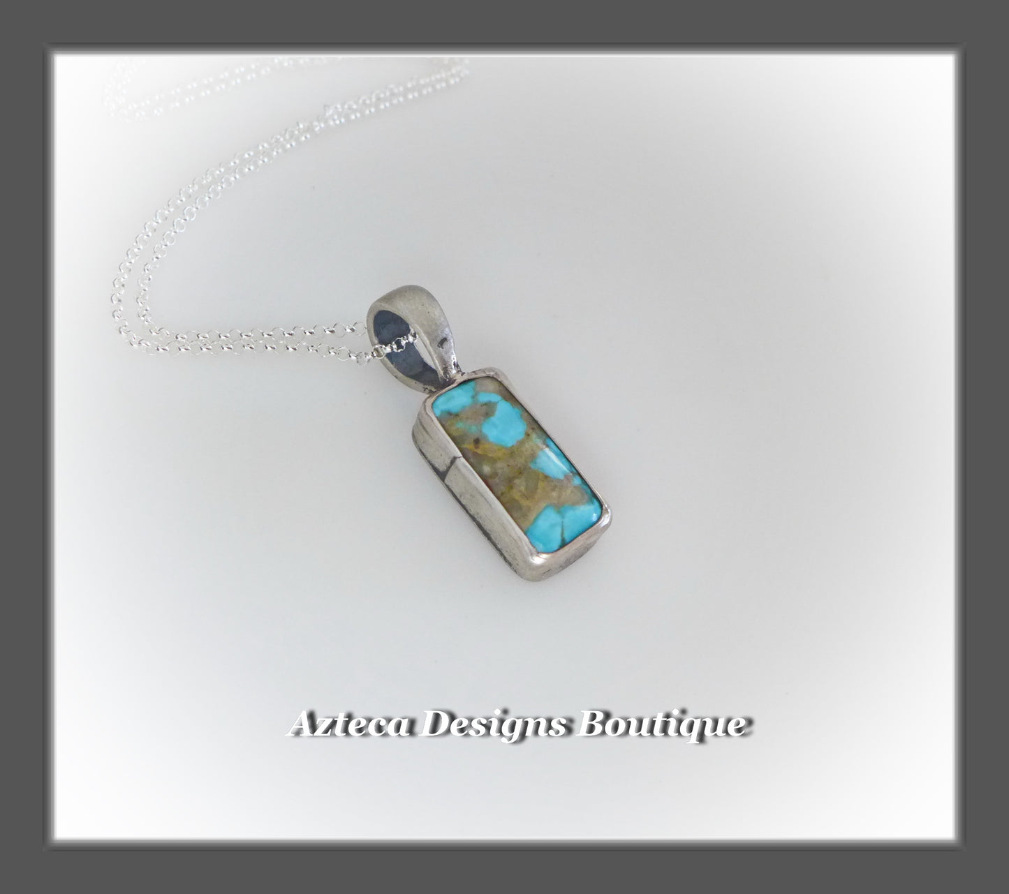 Natural Blue Royston Turquoise + Sterling Silver Pendant