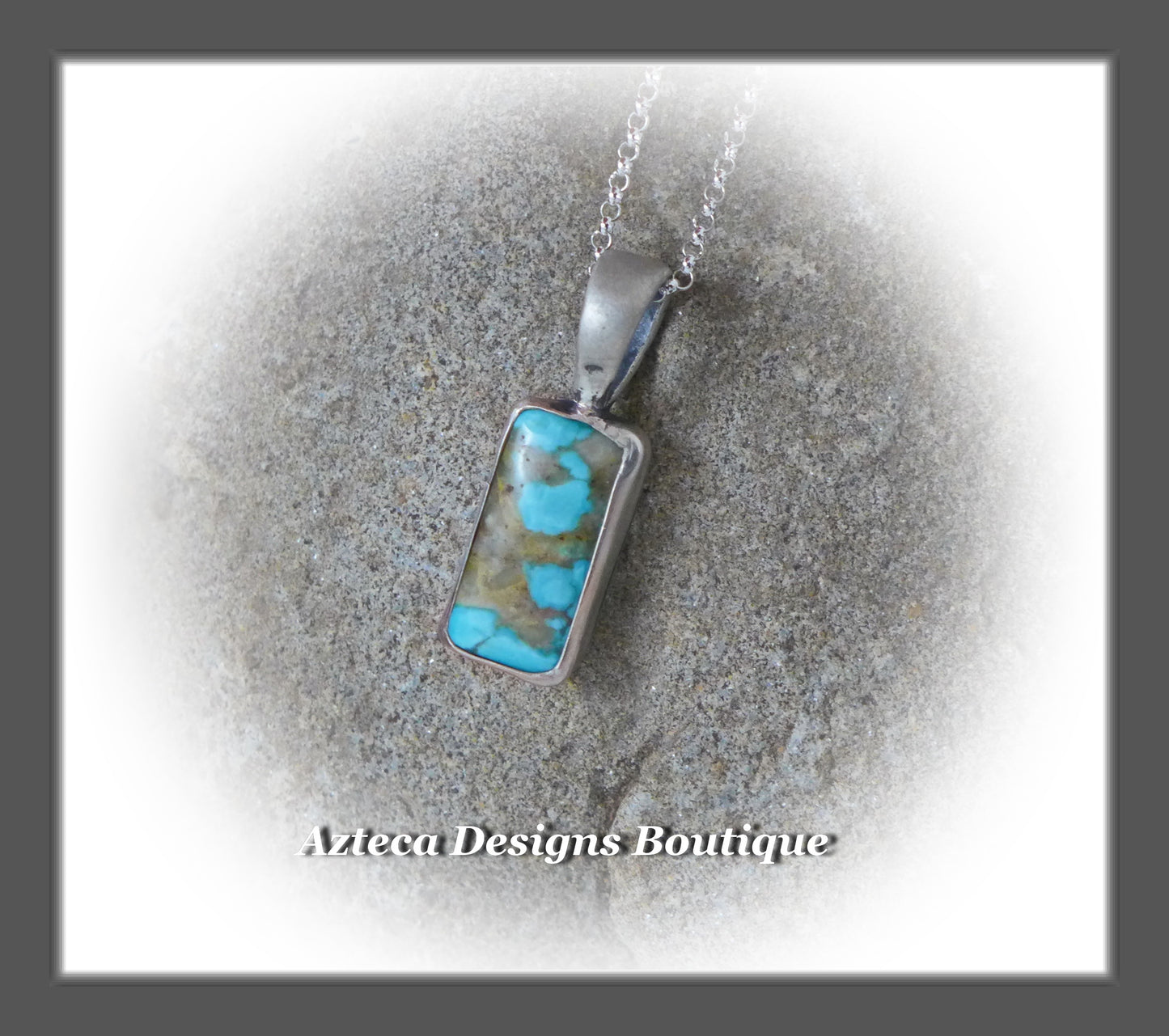 Natural Blue Royston Turquoise + Sterling Silver Pendant