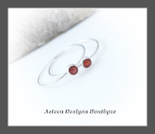 Red Spiny Oyster+Argentium Silver+Minimalist Endless Hoop Earrings