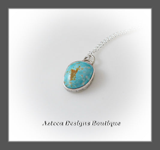 Number 8 Turquoise+Sterling Silver+Hand Fabricated Pendant Necklace+Simply Her