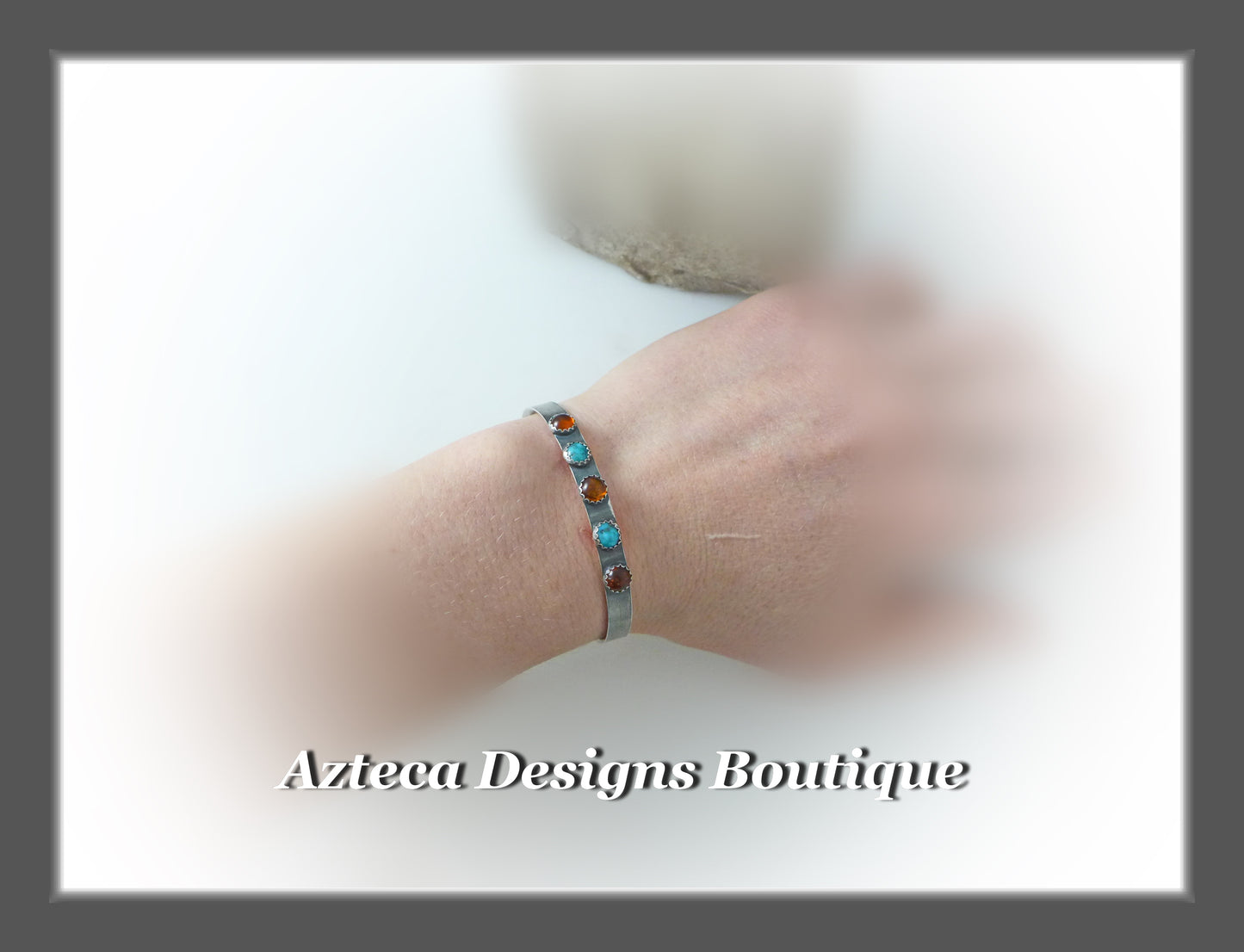 Sterling Silver Cuff+Sleeping Beauty Natural Turquoise+Baltic Amber+S/M