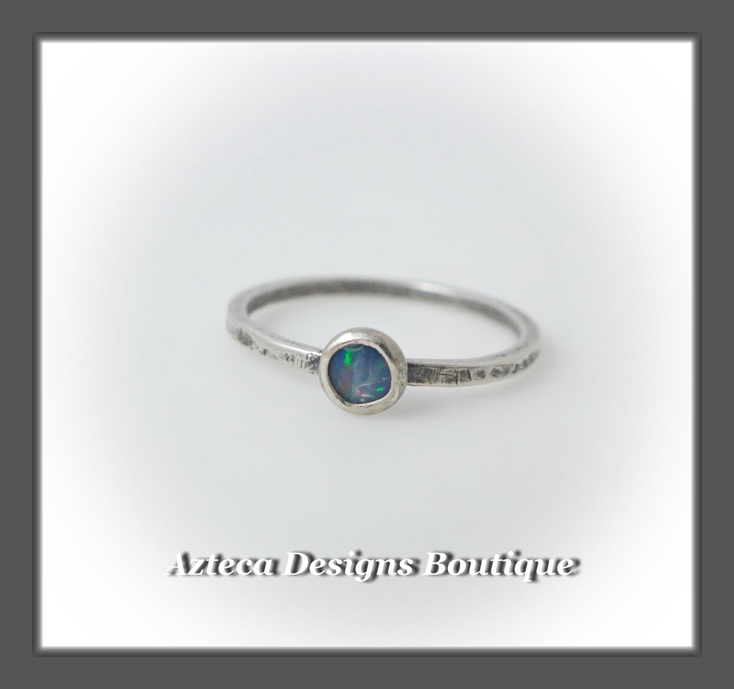 Size 6+Argentium Silver+Australian Opal Doublet+Stacking Minimalist Ring