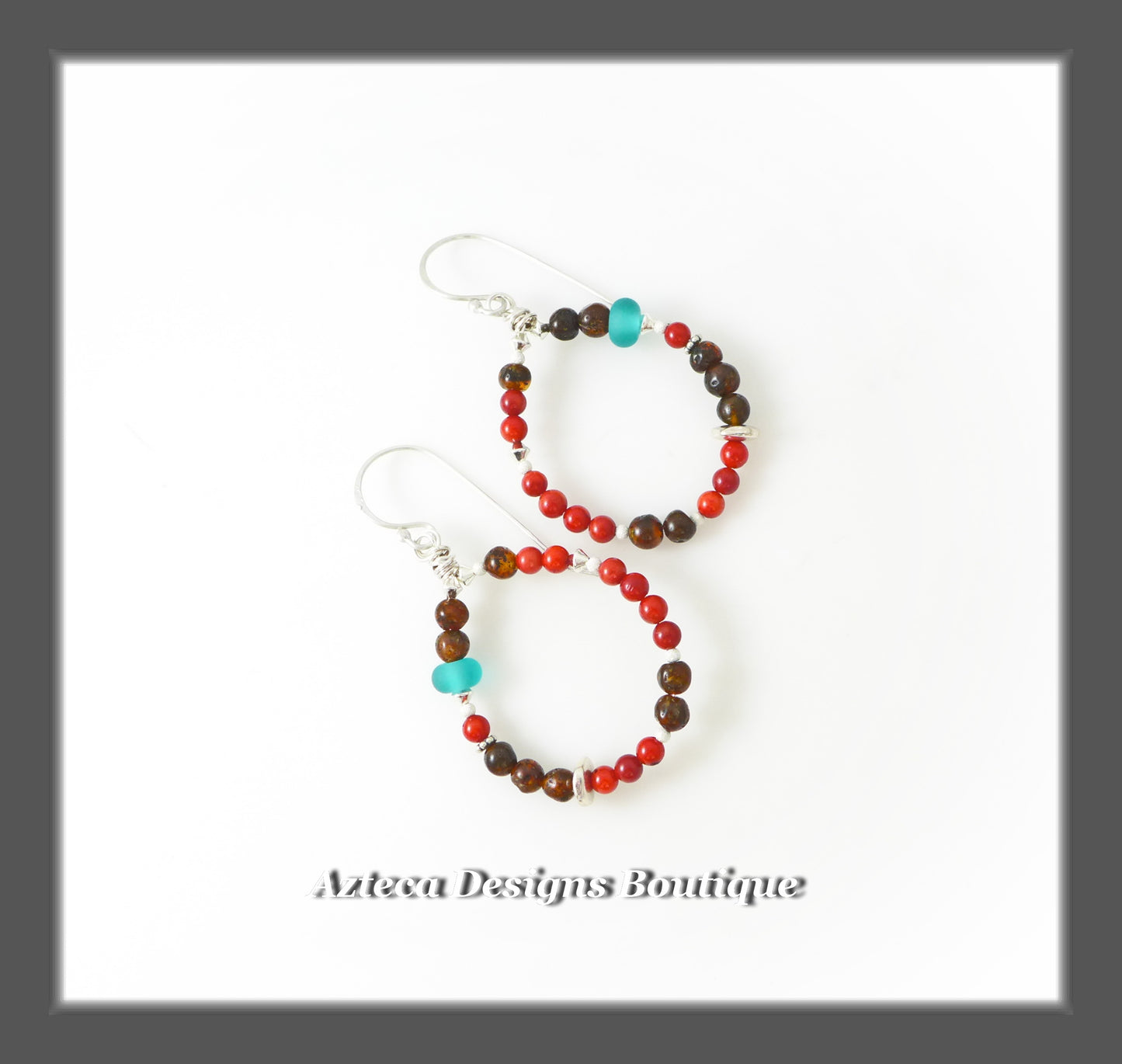 Autumn Leaves Earrings+Argentium Silver+Coral+Baltic Amber+Lampwork Beads