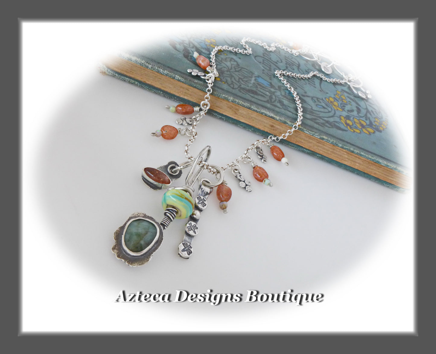 Garden Whimsy+Sunstone+Emerald+Opal+Hand Fabricated Silver Necklace
