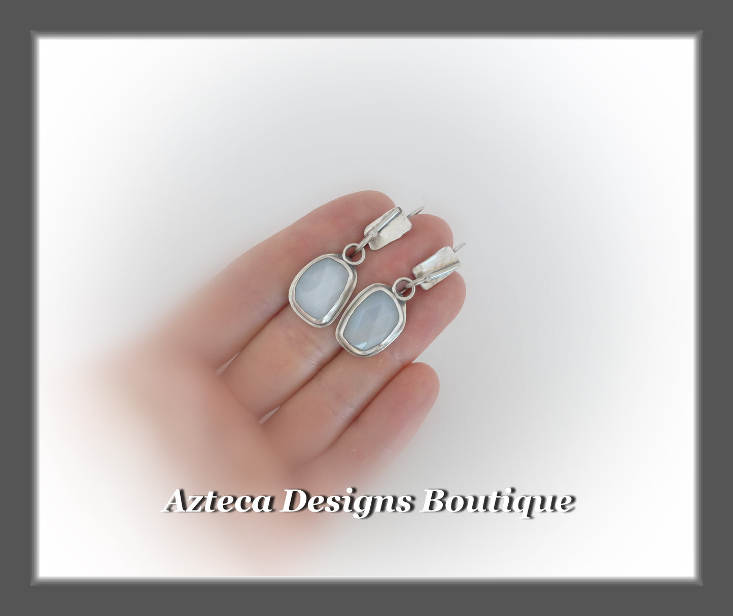 White Moonstone Rosecut+Argentium Silver+Misty Morning+Earrings