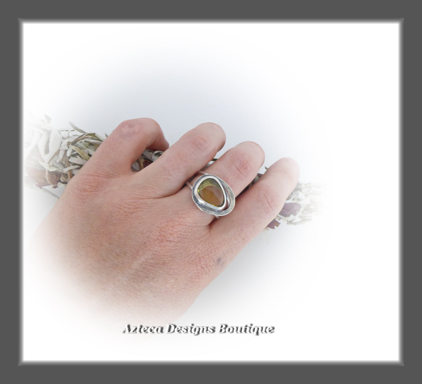 Rosecut Lemon Quartz Ring+Size 10+Argentium Silver Hand Fabricated Antique Finish