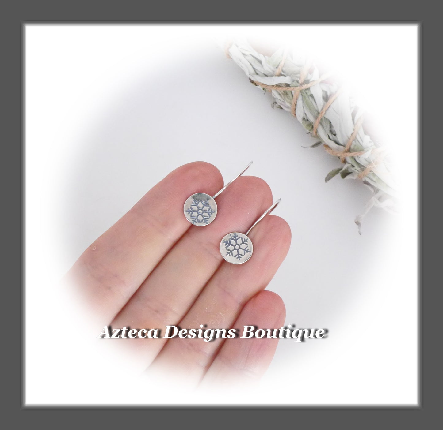 Argentium Silver+Snowflake+Minimalist Hook Earrings (pair 2)