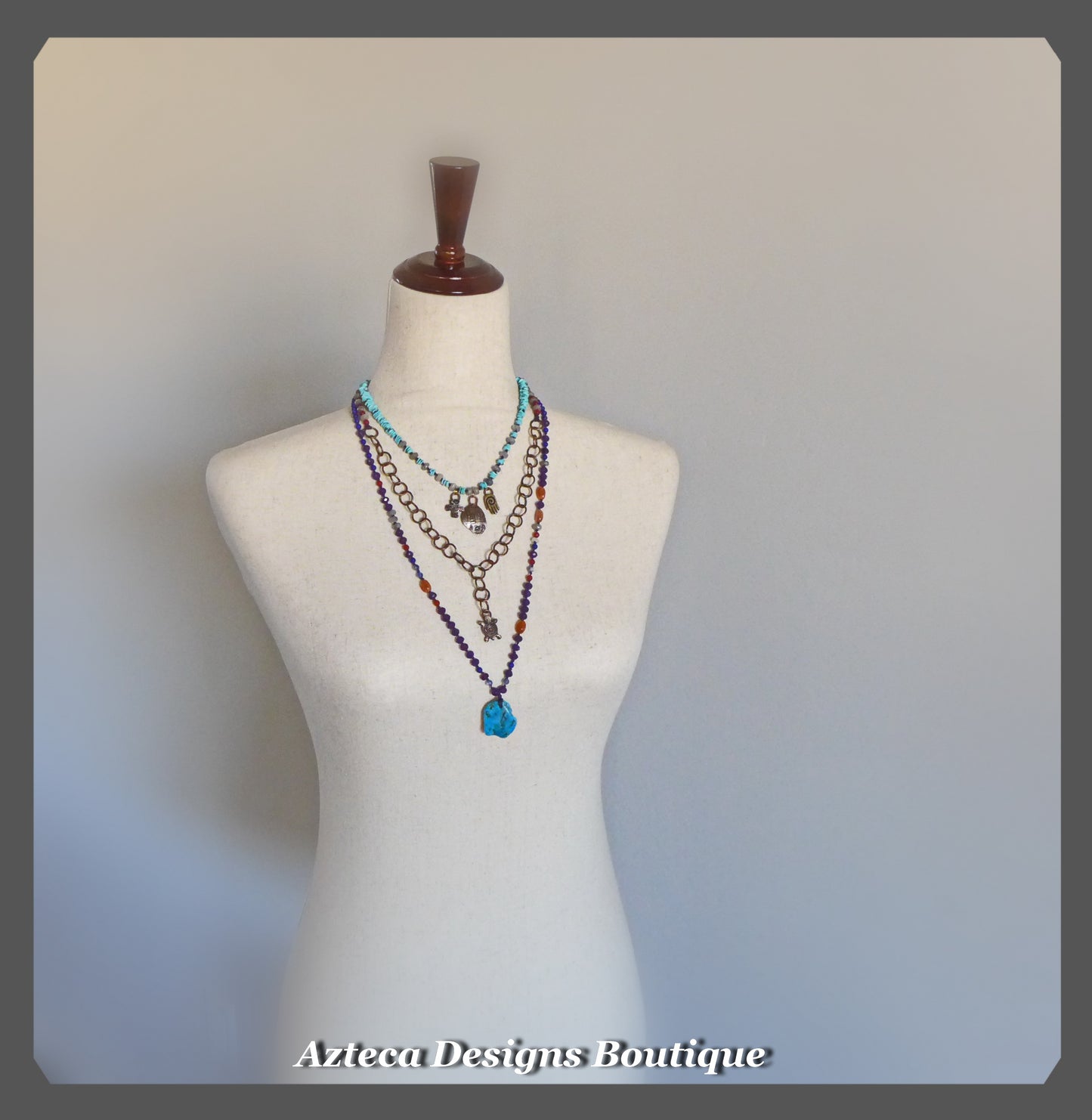 Desert Charm+Layered Gemstone+Turquoise+Bronze Charm Necklace
