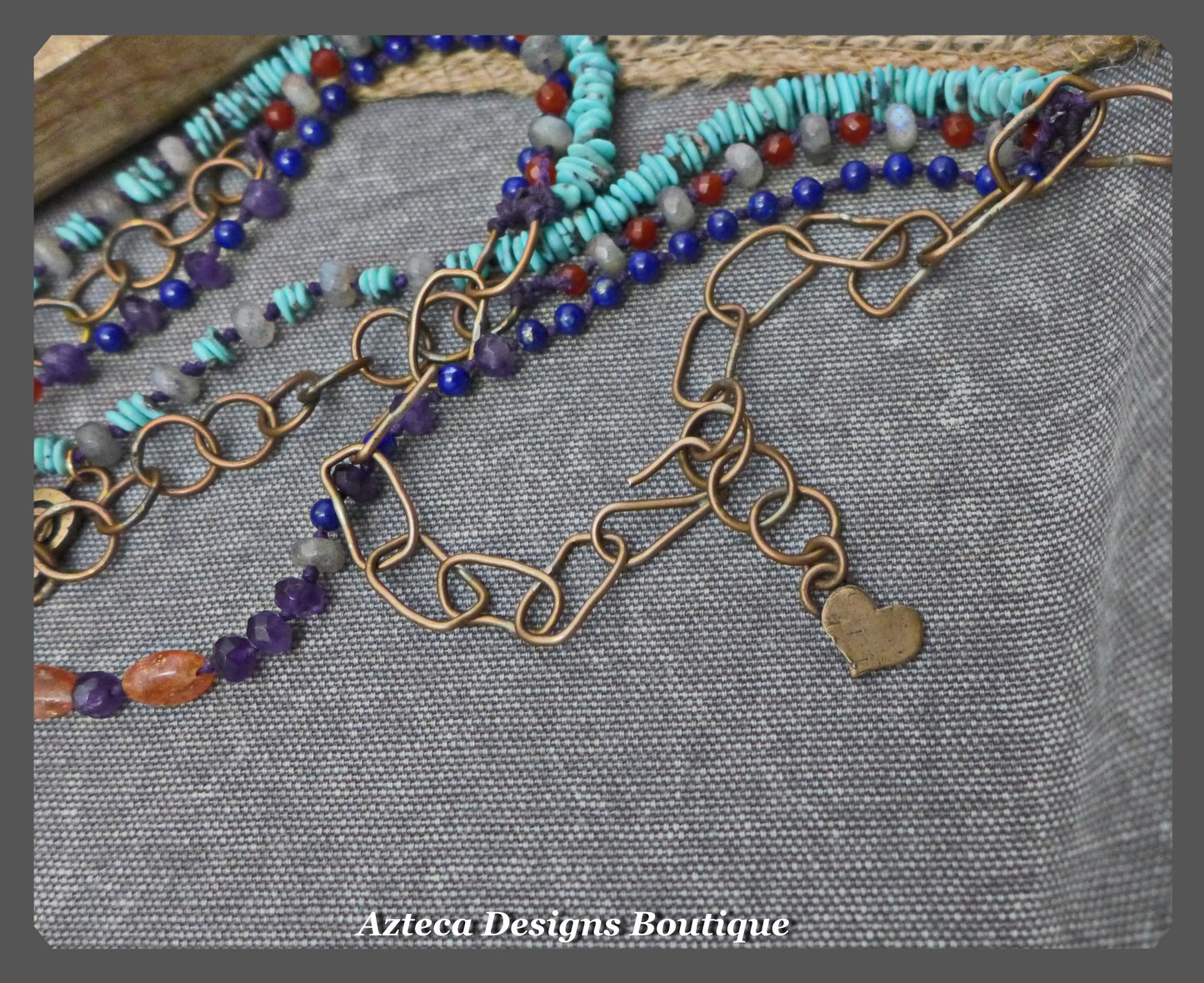 Desert Charm+Layered Gemstone+Turquoise+Bronze Charm Necklace