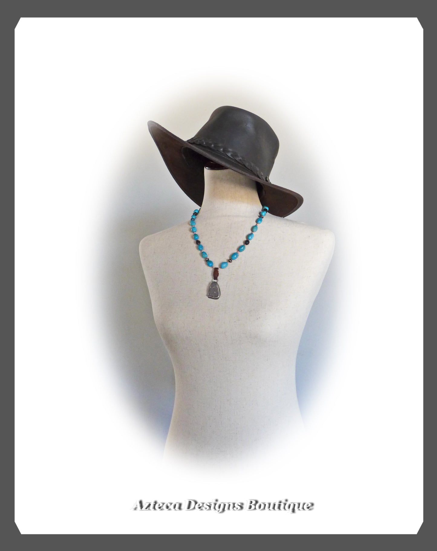 Druzy+Blue Tigers' Eye+Campitos Turquoise+Sterling Silver Necklace