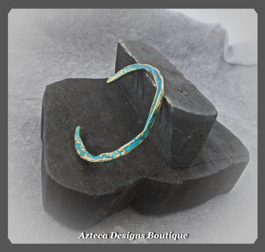 New River~Bronze+Blue Green Patina+Hand Formed Cuff Bracelet