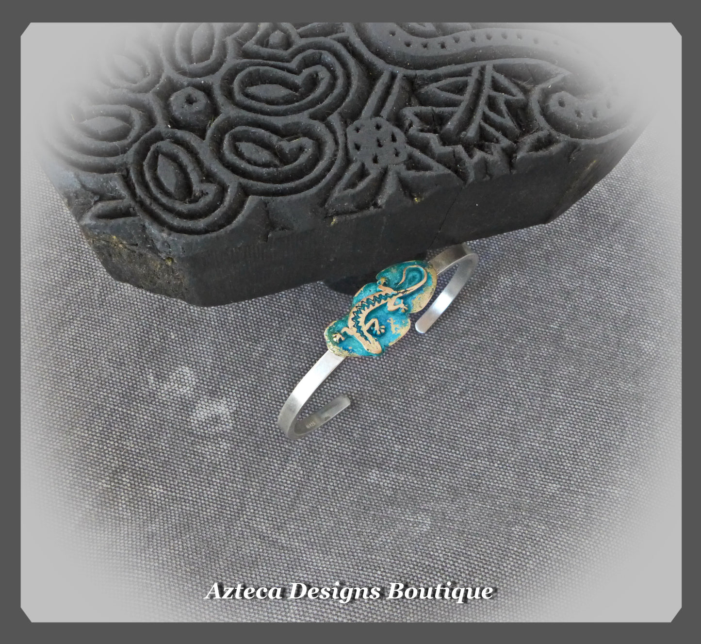 Canyon Side~Argentium Silver+Patina Bronze Lizard Cuff Bracelet
