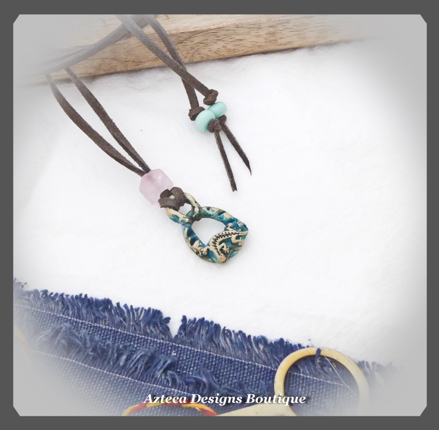 Arizona Lizard~Vegan Suede+Bronze+Lampwork Bead+Recycled Glass Bead+Artisan Necklace