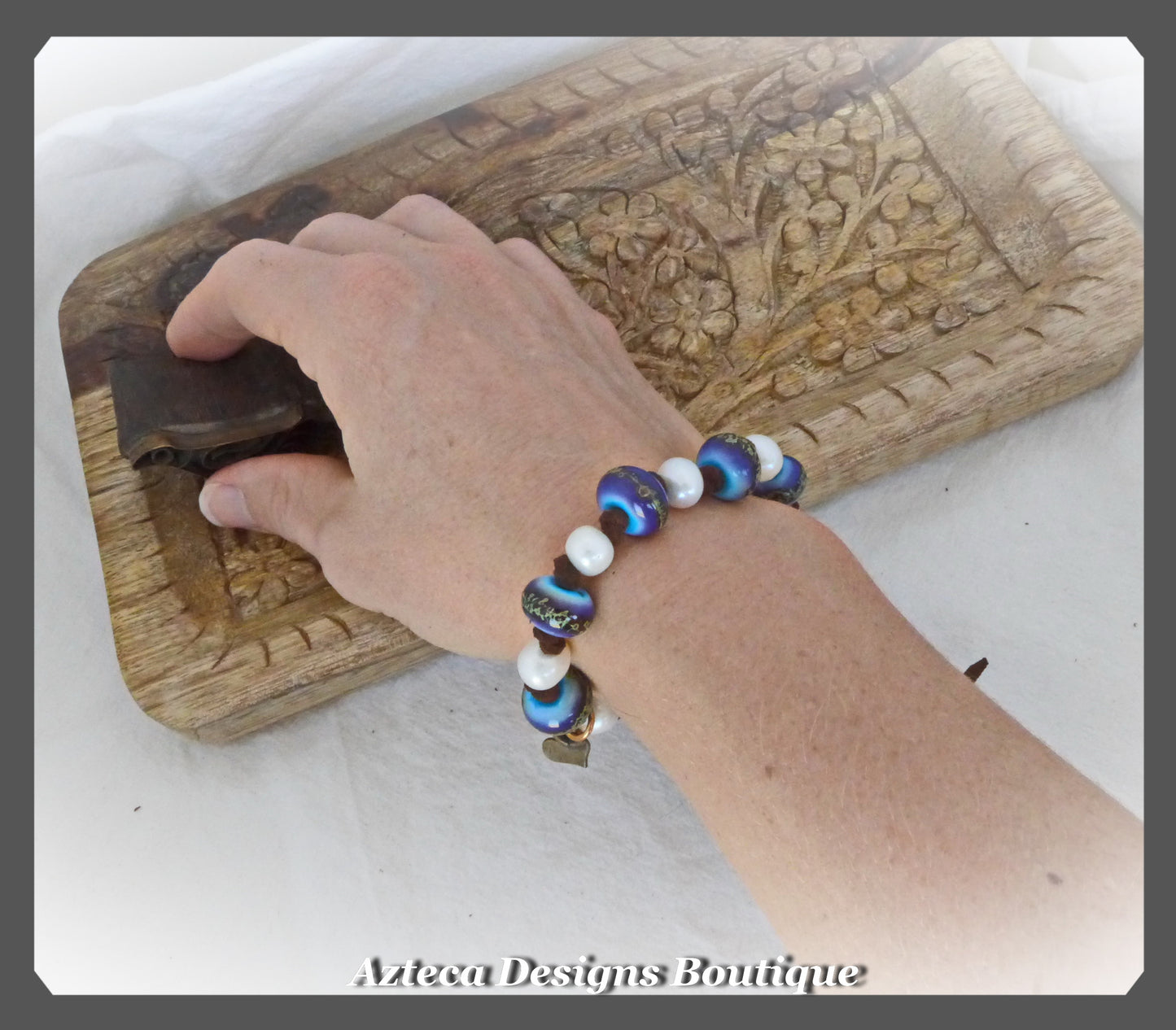 Rustic Pearl Bracelet + Vegan Suede + Lampwork Glass Beads