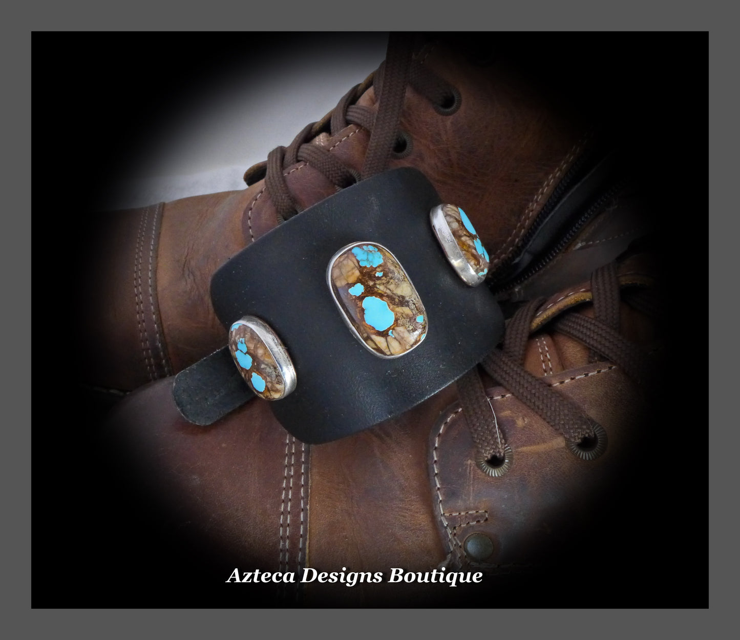 Better With Three+Royston Turquoise+Wide Black Leather Buckle Cuff