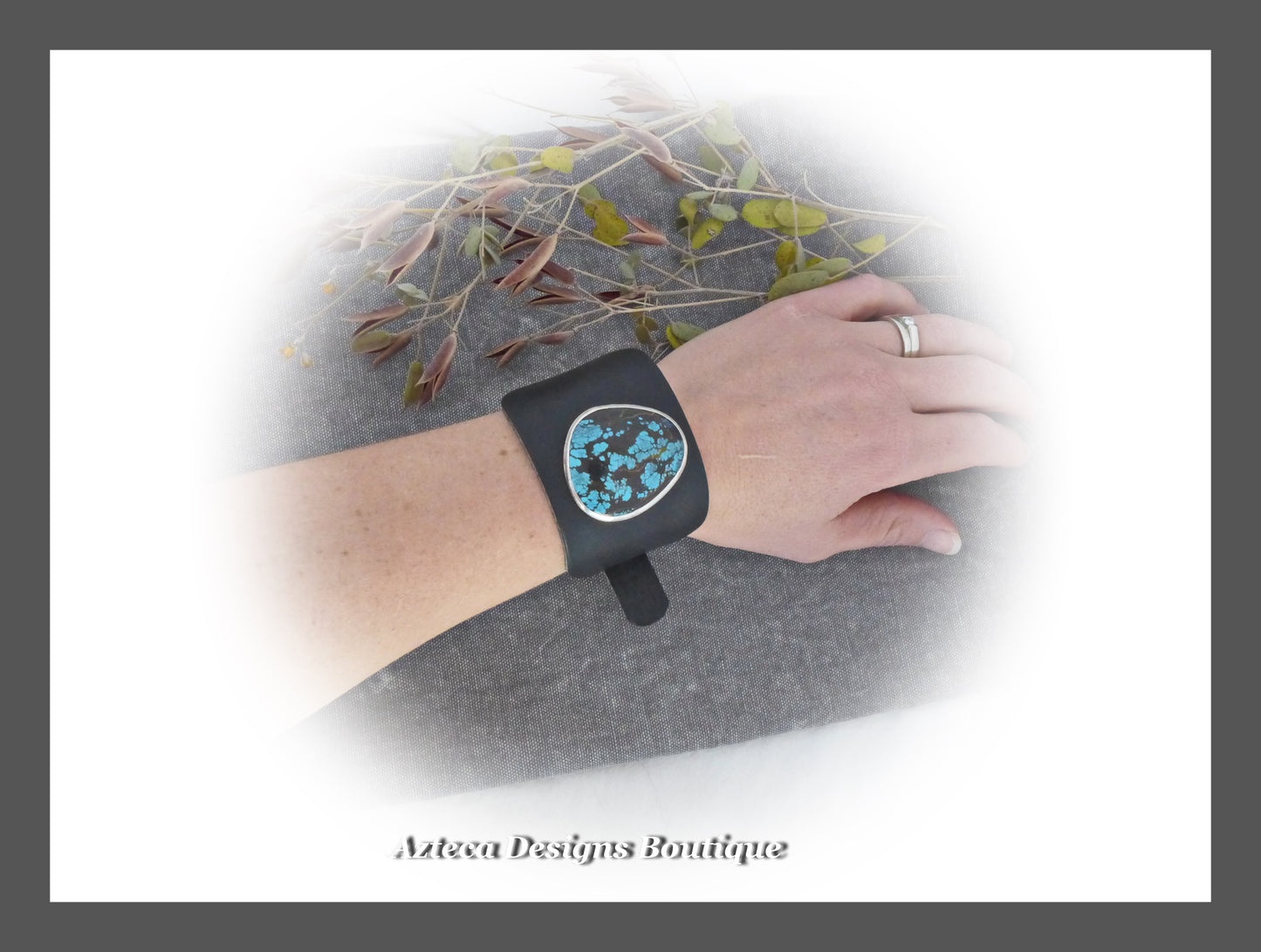 Live Out Loud+Hubei Turquoise+Black Leather+Buckle Cuff Bracelet