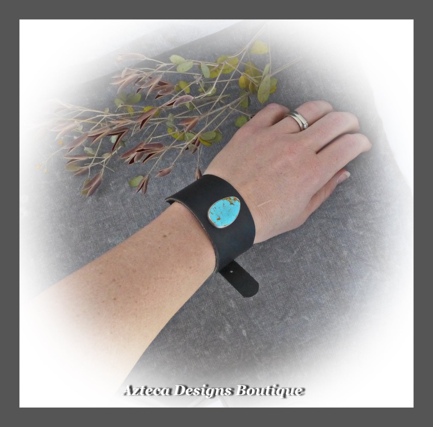 High Noon+Turquoise+Black Leather Buckle Cuff Bracelet