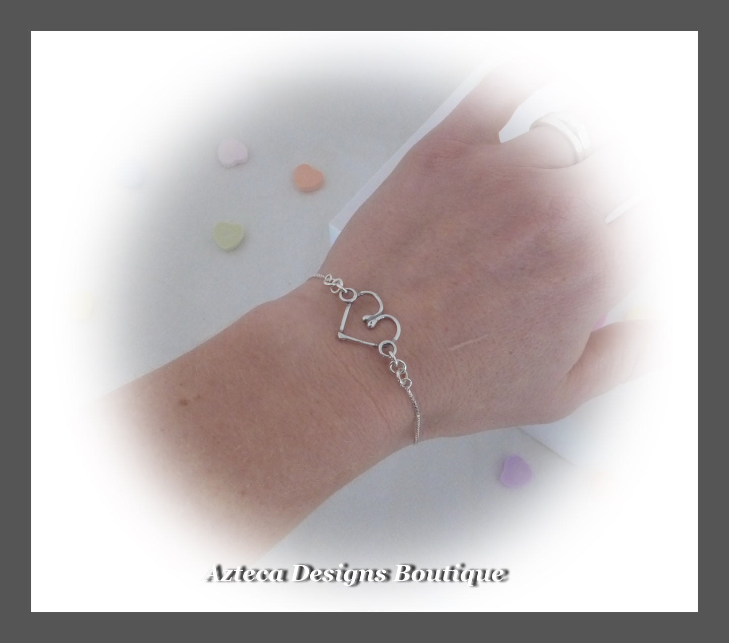 Silver Heart + Sterling Silver Delicate Adjustable Bracelet