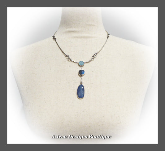 Aquamarine + Labradorite + Kyanite + Argentium Silver + Hand Fabricated Necklace