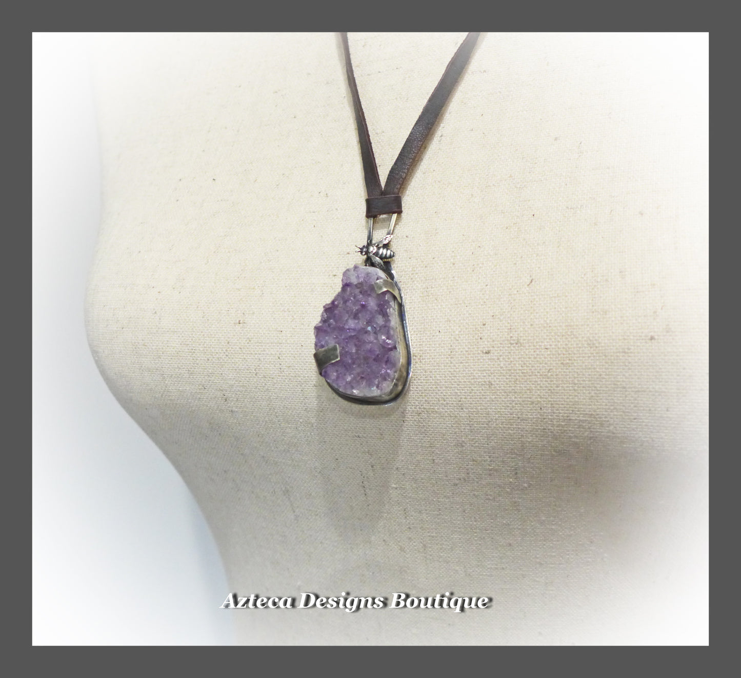 Bee Sparkling~Amethyst Druzy Crystal Sterling Silver Hand Fabricated Bee Pendant Necklace