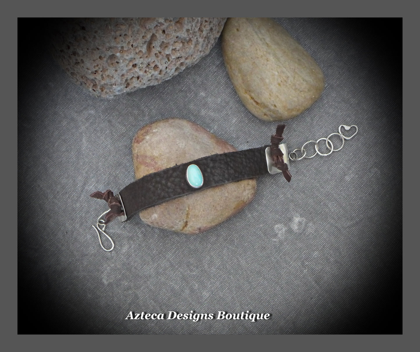Bit of Blue+Royston Turquoise+Brown Leather+Hand Fabricated Argentium Silver Bracelet